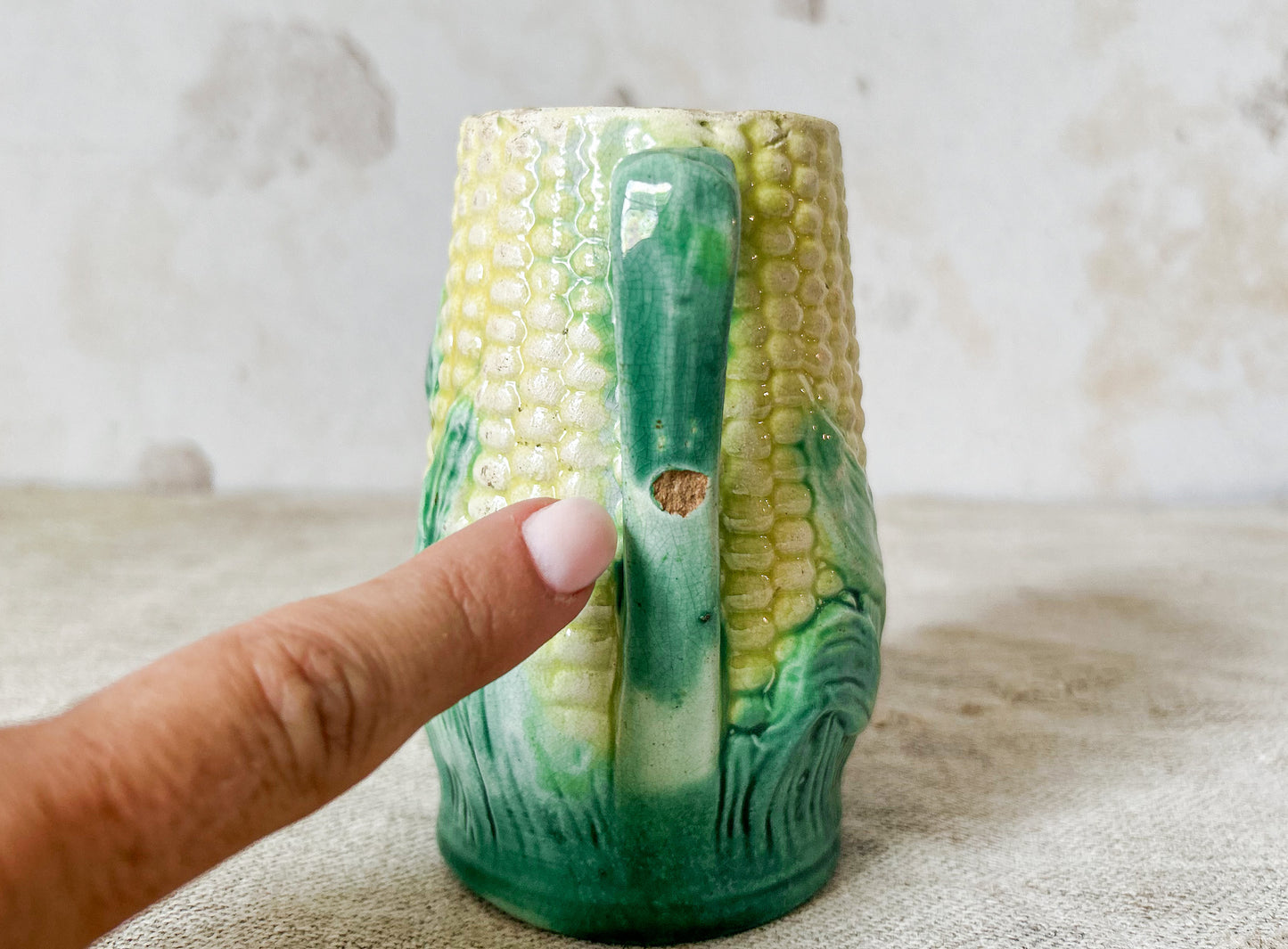Antique Majolica Corn Creamer Pitcher