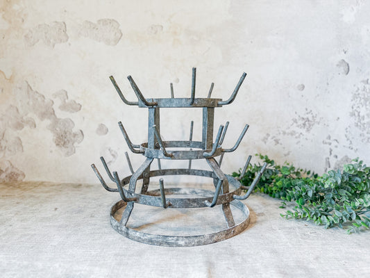 Vintage 3 Tier Galvanized Metal Bottle  Drying Rack