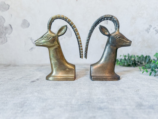 Vintage Brass Antelope Gazelle Bookends