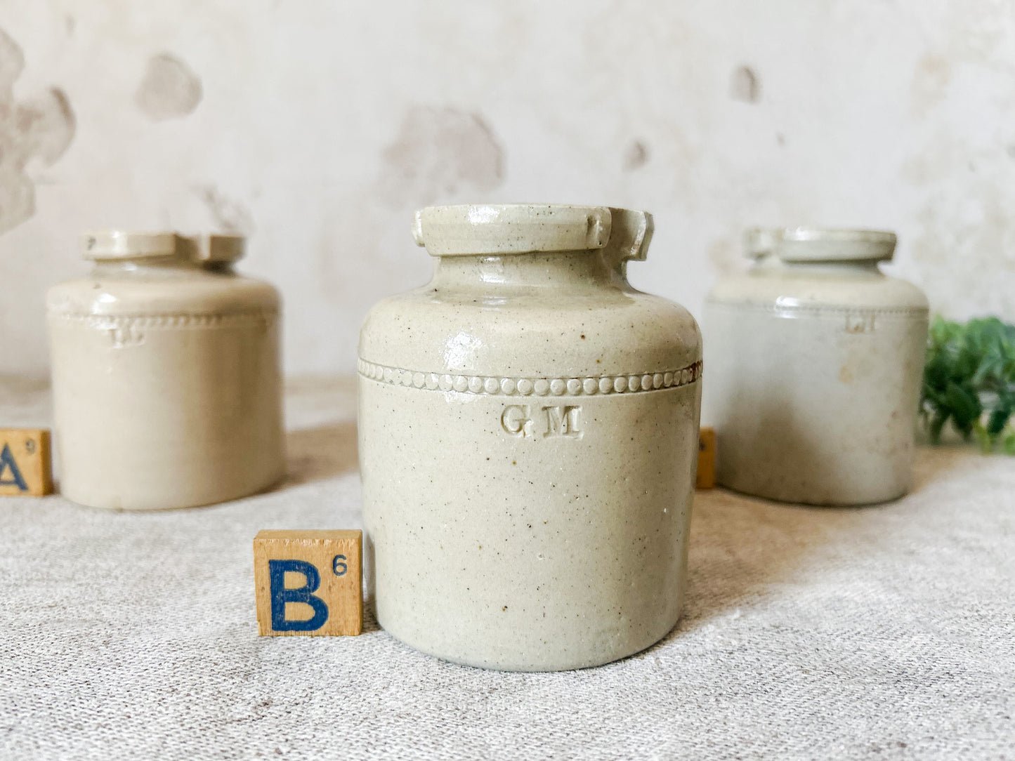 CHOICE Antique English Stoneware Caviar Pickle Jars
