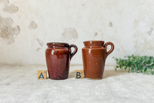 CHOICE Antique Brown Glazed Small Cream Jugs