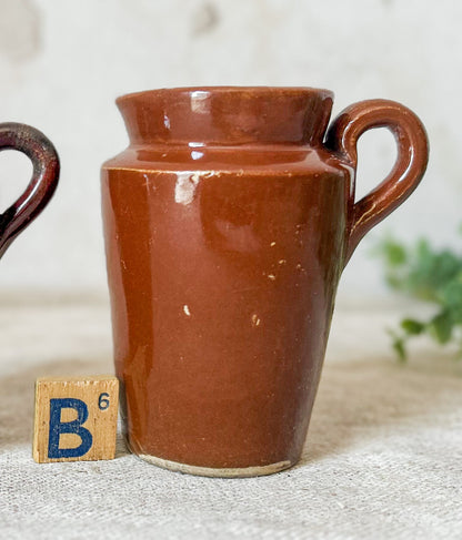CHOICE Antique Brown Glazed Small Cream Jugs