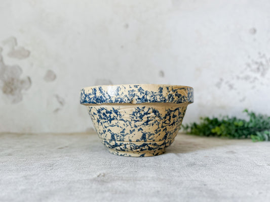 Vintage Blue Spongeware 8.5" Mixing Bowl