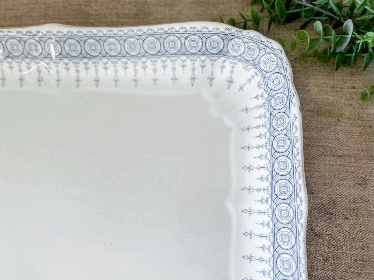 Antique Premier Blue Gray 12" Ironstone Platter by John Maddox, c1890