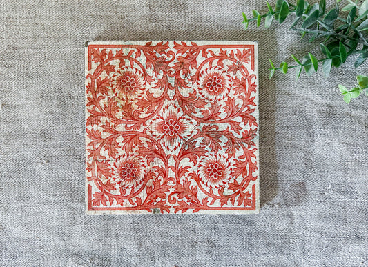 Antique Minton Orange Floral Ceramic Tile
