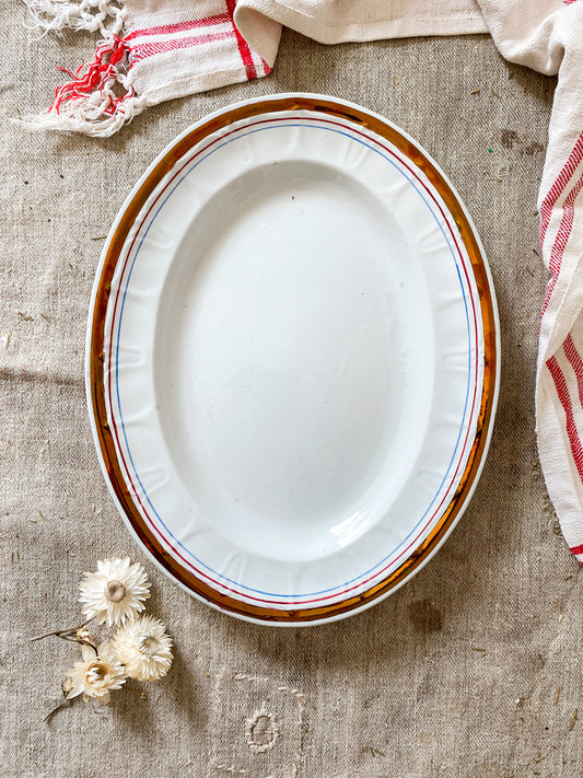 Antique White Ironstone Platter with Copper Luster Band and Pinstripes | Livesley Powell & Co, c1860