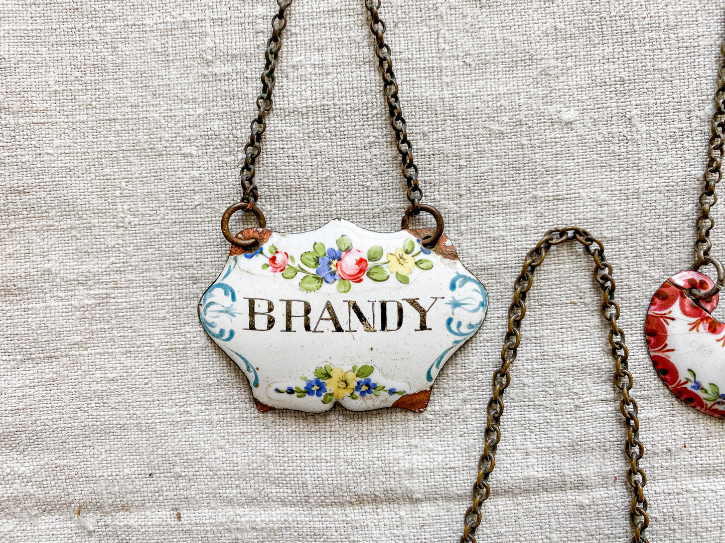 CHOICE Enameled Copper Decanter Tags, c1920