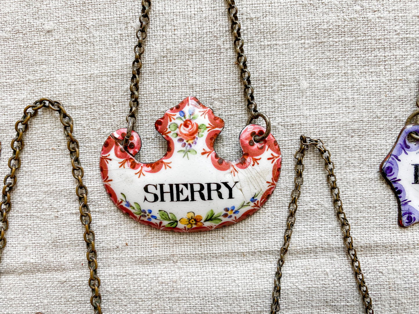 CHOICE Enameled Copper Decanter Tags, c1920