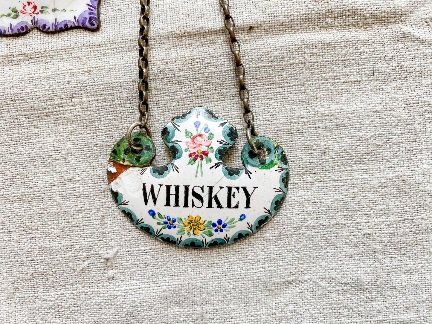 CHOICE Enameled Copper Decanter Tags, c1920