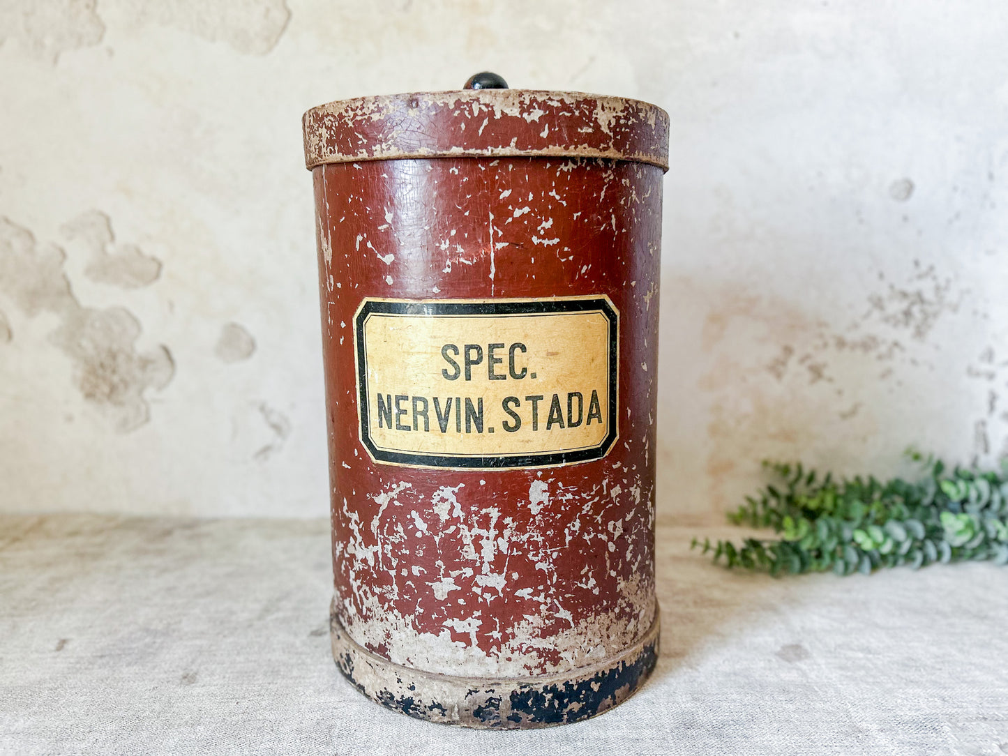 Antique Wood Apothecary 13" Canister