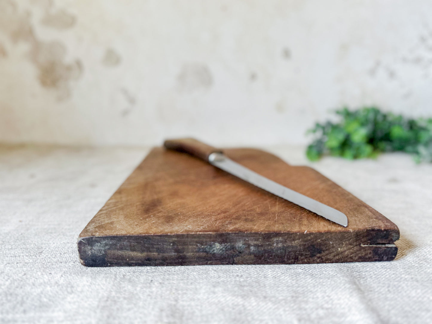 Vintage English Wood Cutting Board with Removable Knife