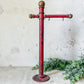 Cast Iron Red and Gold Painted Display Sign Stand