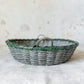 Vintage Split Wood Woven Green Basket with Handles