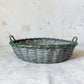 Vintage Split Wood Woven Green Basket with Handles