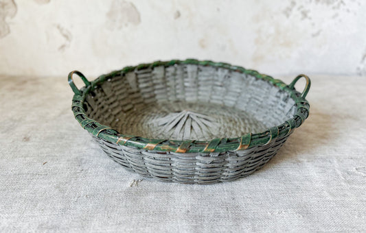 Vintage Split Wood Woven Green Basket with Handles