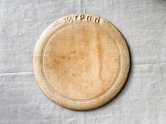 Vintage Round Carved Wooden English Bread Board