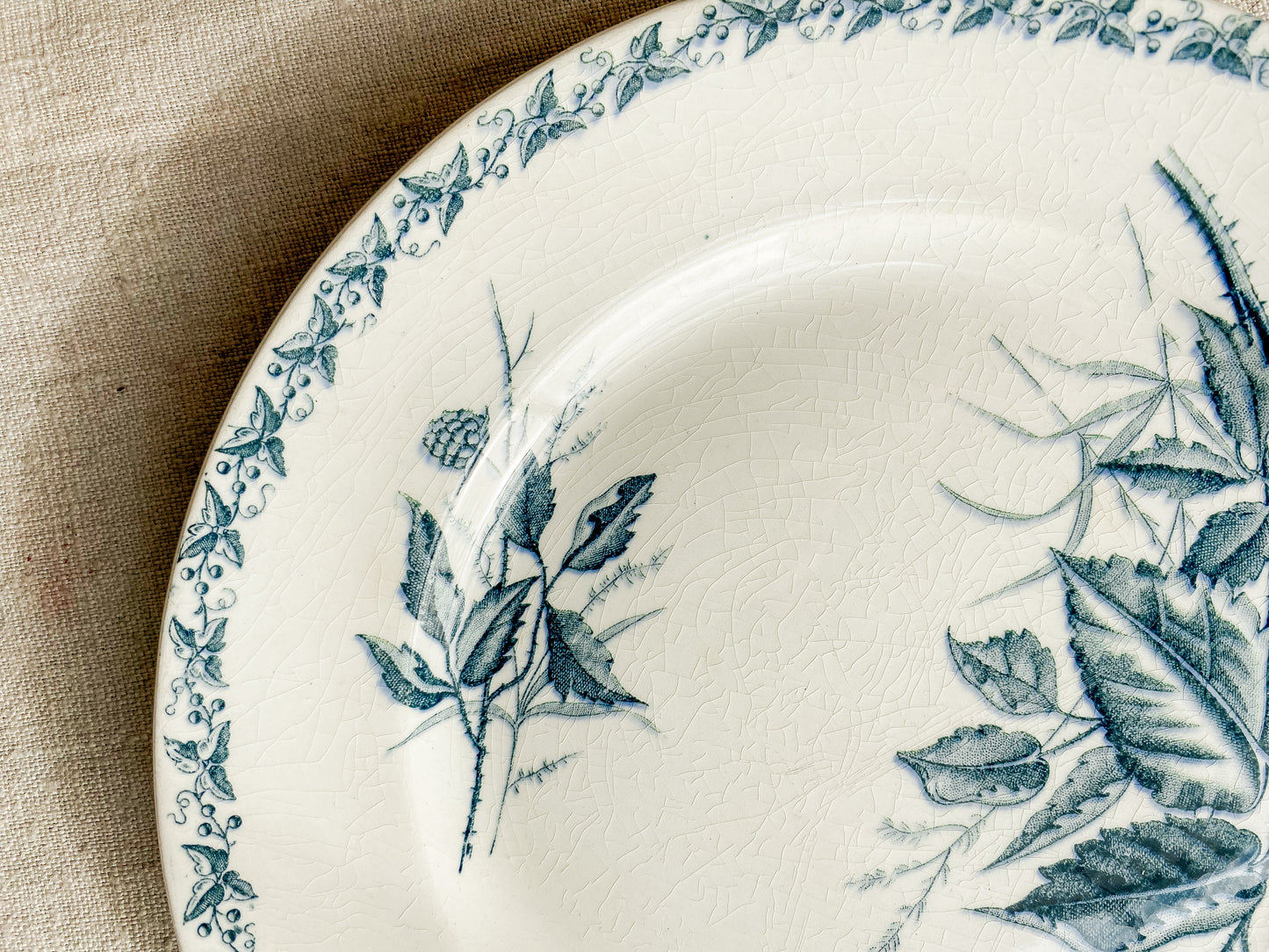 Set of 3 "Mûre" by Badonvillier French Ironstone Teal Transferware 8" Plates, c1930