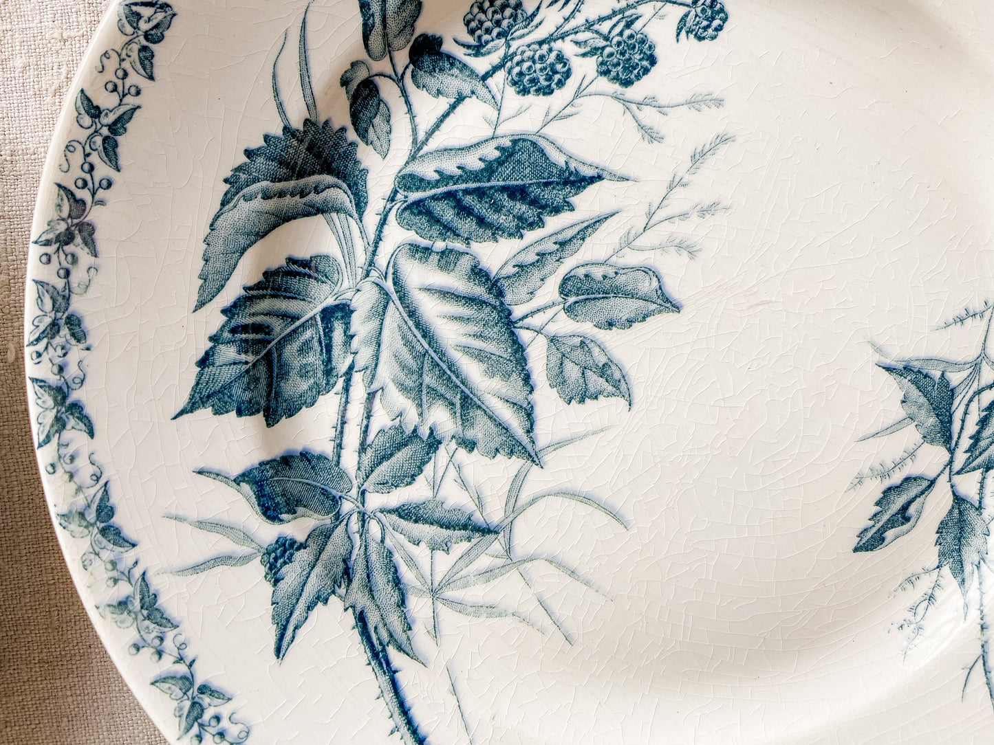 Set of 3 "Mûre" by Badonvillier French Ironstone Teal Transferware 8" Plates, c1930