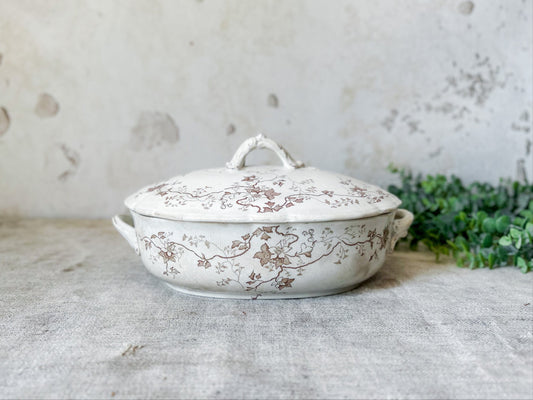 Antique Brown Transferware Ironstone Tureen - "Fairy" by Whittaker Heath & Co., c1895