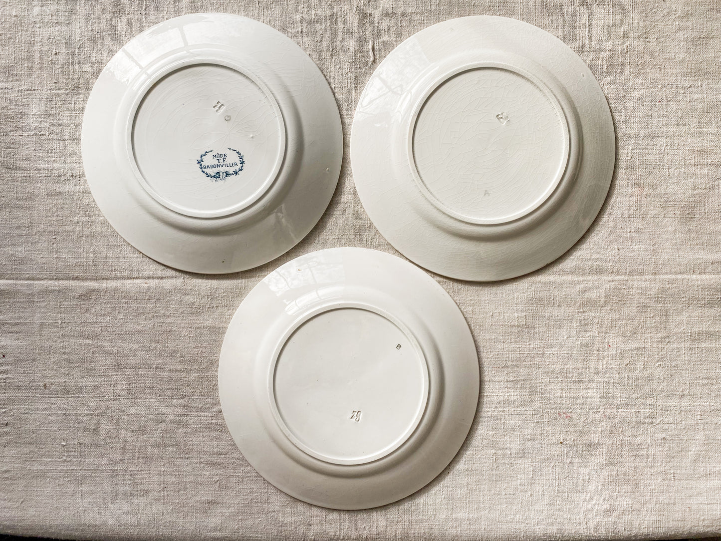 Set of 3 "Mûre" by Badonvillier French Ironstone Teal Transferware 8" Plates, c1930