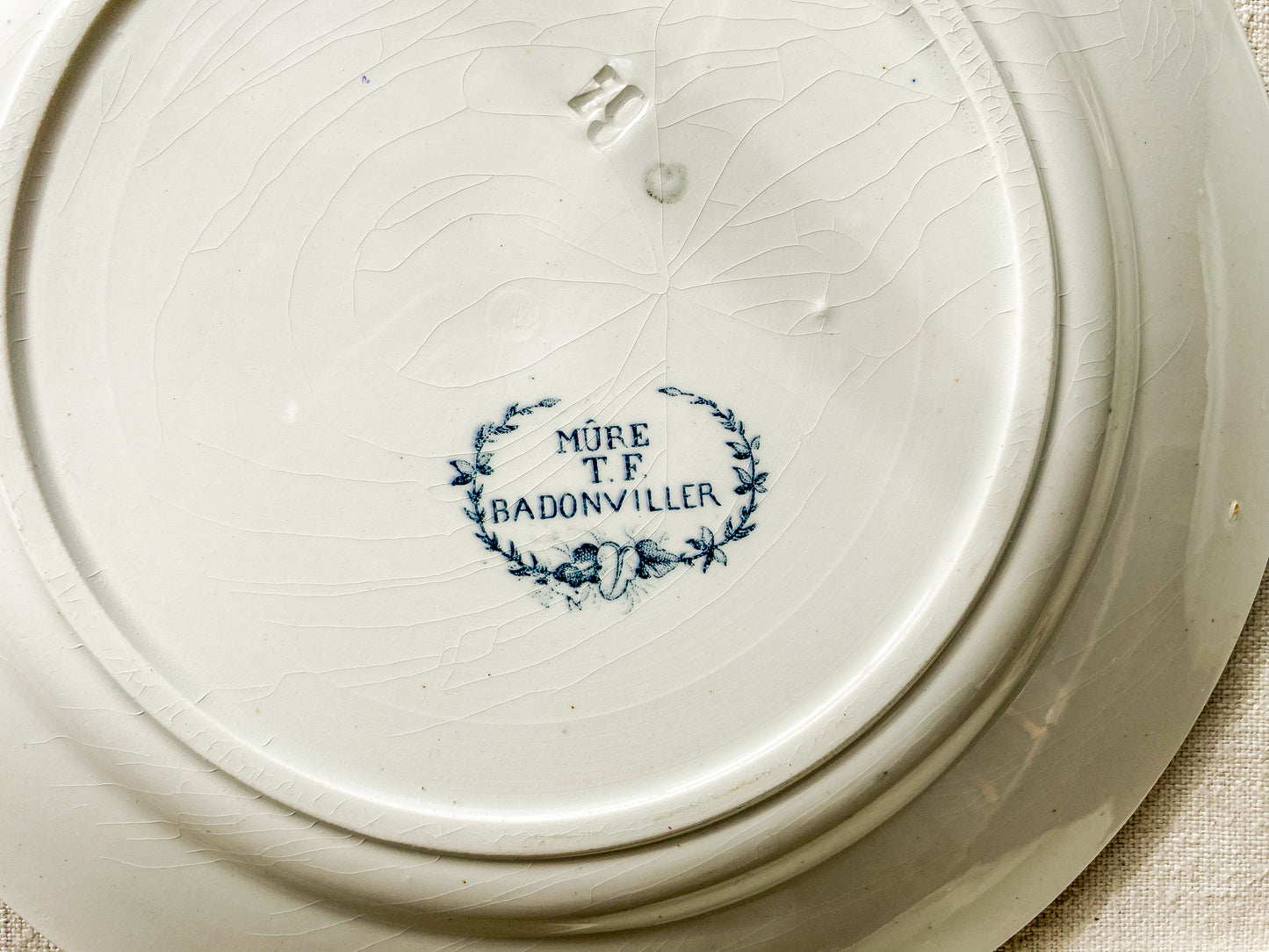 Set of 3 "Mûre" by Badonvillier French Ironstone Teal Transferware 8" Plates, c1930