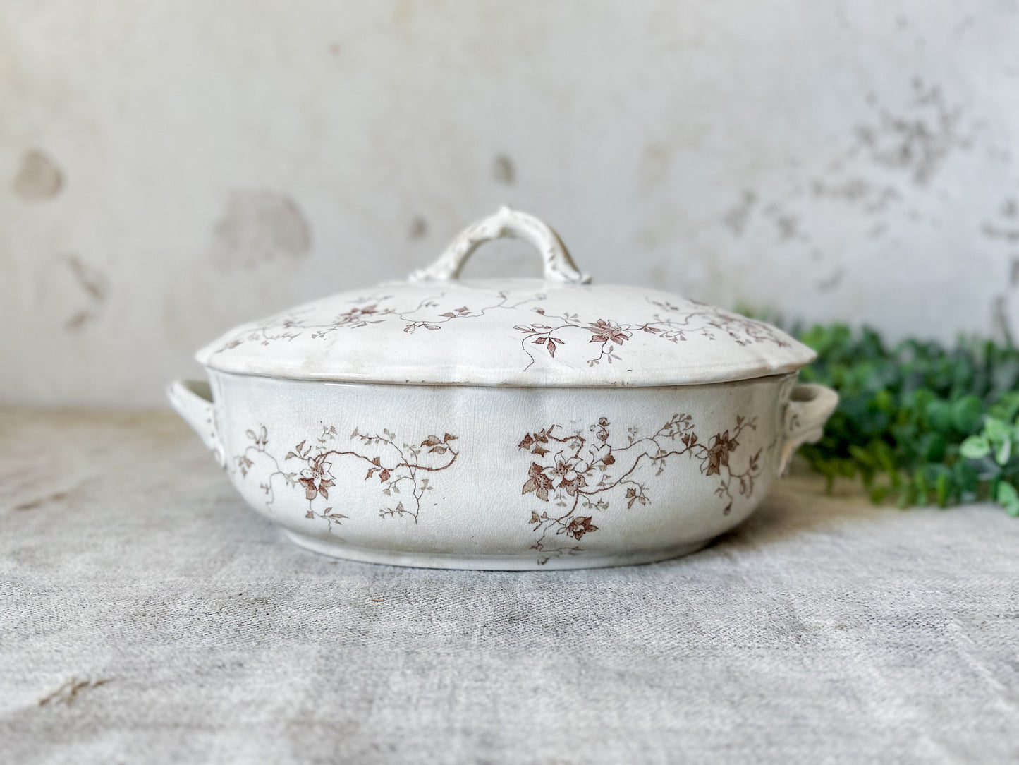 Antique Brown Transferware Ironstone Tureen - "Fairy" by Whittaker Heath & Co., c1895