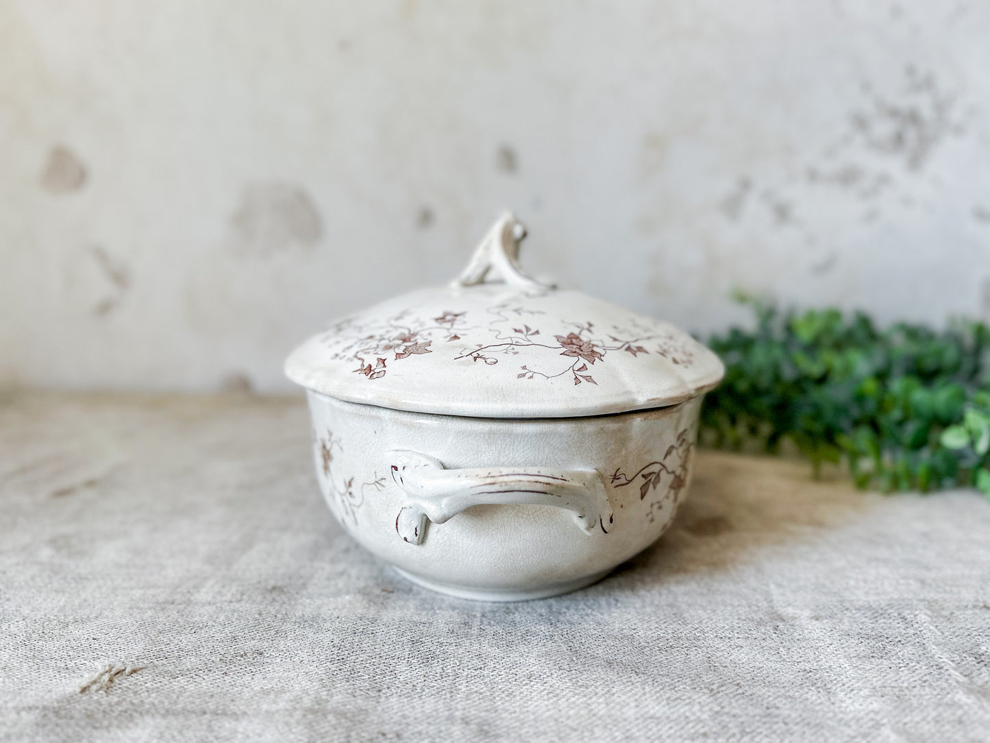 Antique Brown Transferware Ironstone Tureen - "Fairy" by Whittaker Heath & Co., c1895