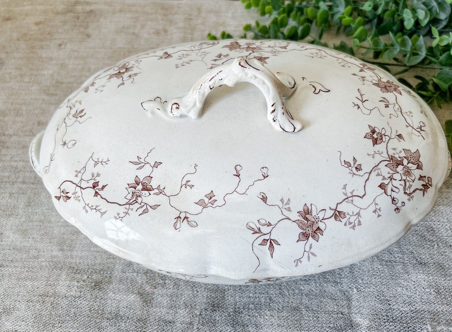 Antique Brown Transferware Ironstone Tureen - "Fairy" by Whittaker Heath & Co., c1895