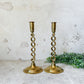 Set of Antique Open Barley Twist Brass 12" Candle Sticks