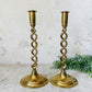 Set of Antique Open Barley Twist Brass 12" Candle Sticks