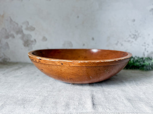Antique 17" Wood Dough Bowl with Historic Staple Repair