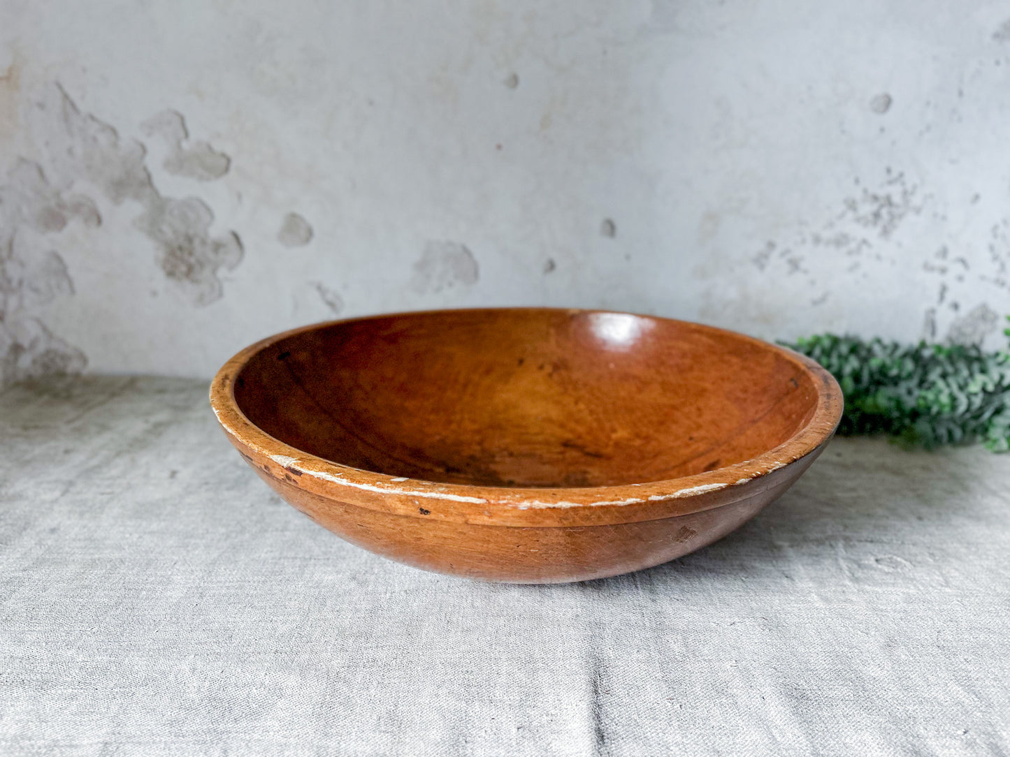Antique 17" Wood Dough Bowl with Historic Staple Repair