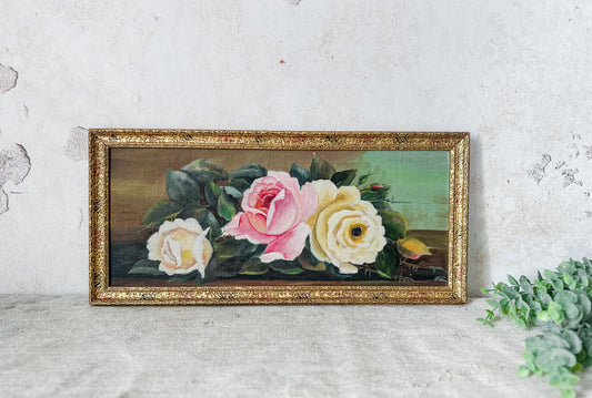 Vintaged Framed Signed Oil Painting of Roses