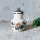 Antique Ironstone Polychrome Floral Syrup Jug with Pewter Lid