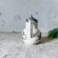Antique Ironstone Polychrome Floral Syrup Jug with Pewter Lid