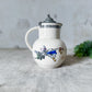 Antique Ironstone Polychrome Floral Syrup Jug with Pewter Lid