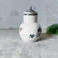 Antique Ironstone Polychrome Floral Syrup Jug with Pewter Lid