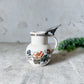 Antique Ironstone Polychrome Floral Syrup Jug with Pewter Lid