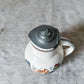 Antique Ironstone Polychrome Floral Syrup Jug with Pewter Lid