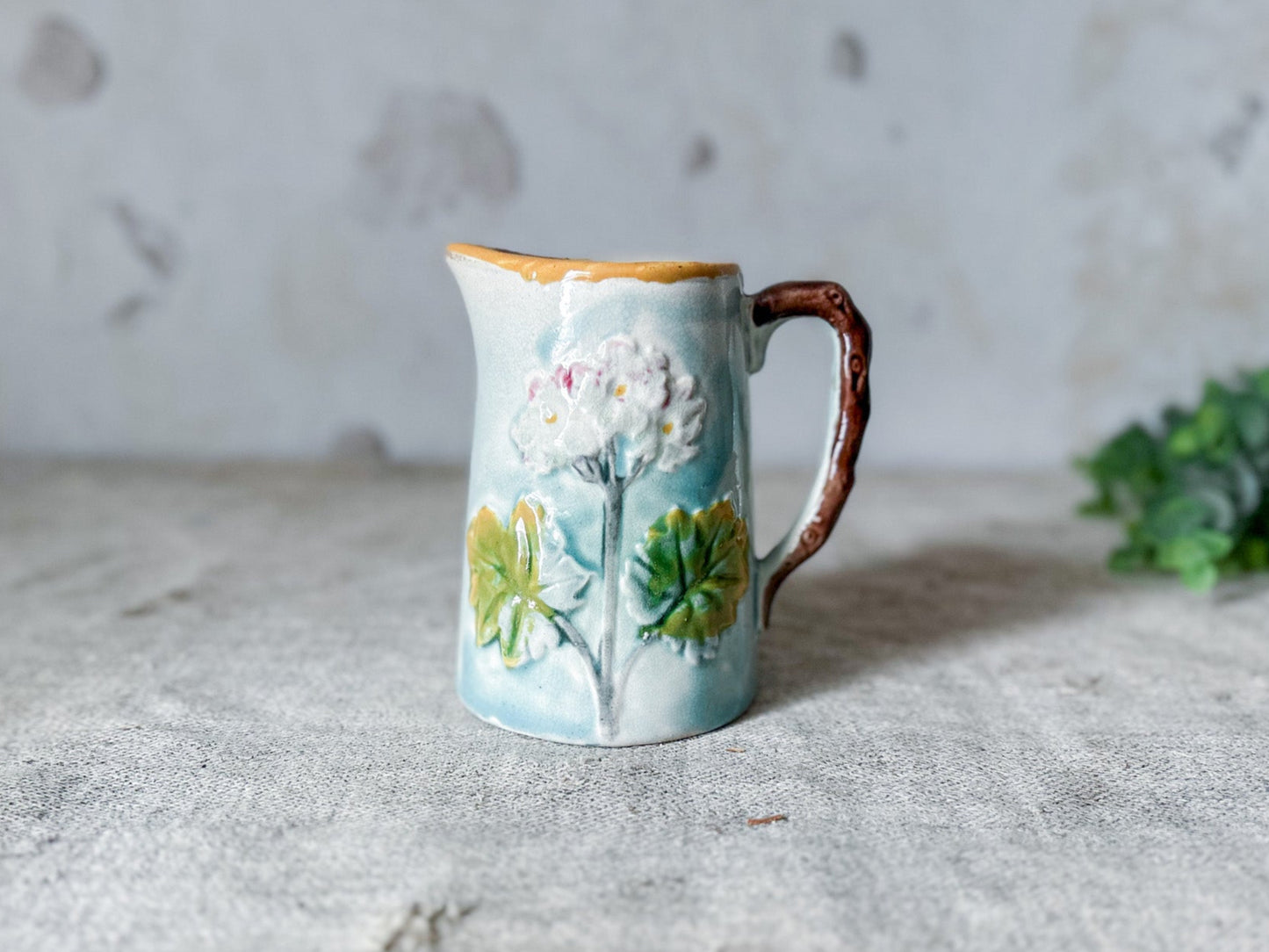 Majolica Small Pitcher with Flowers