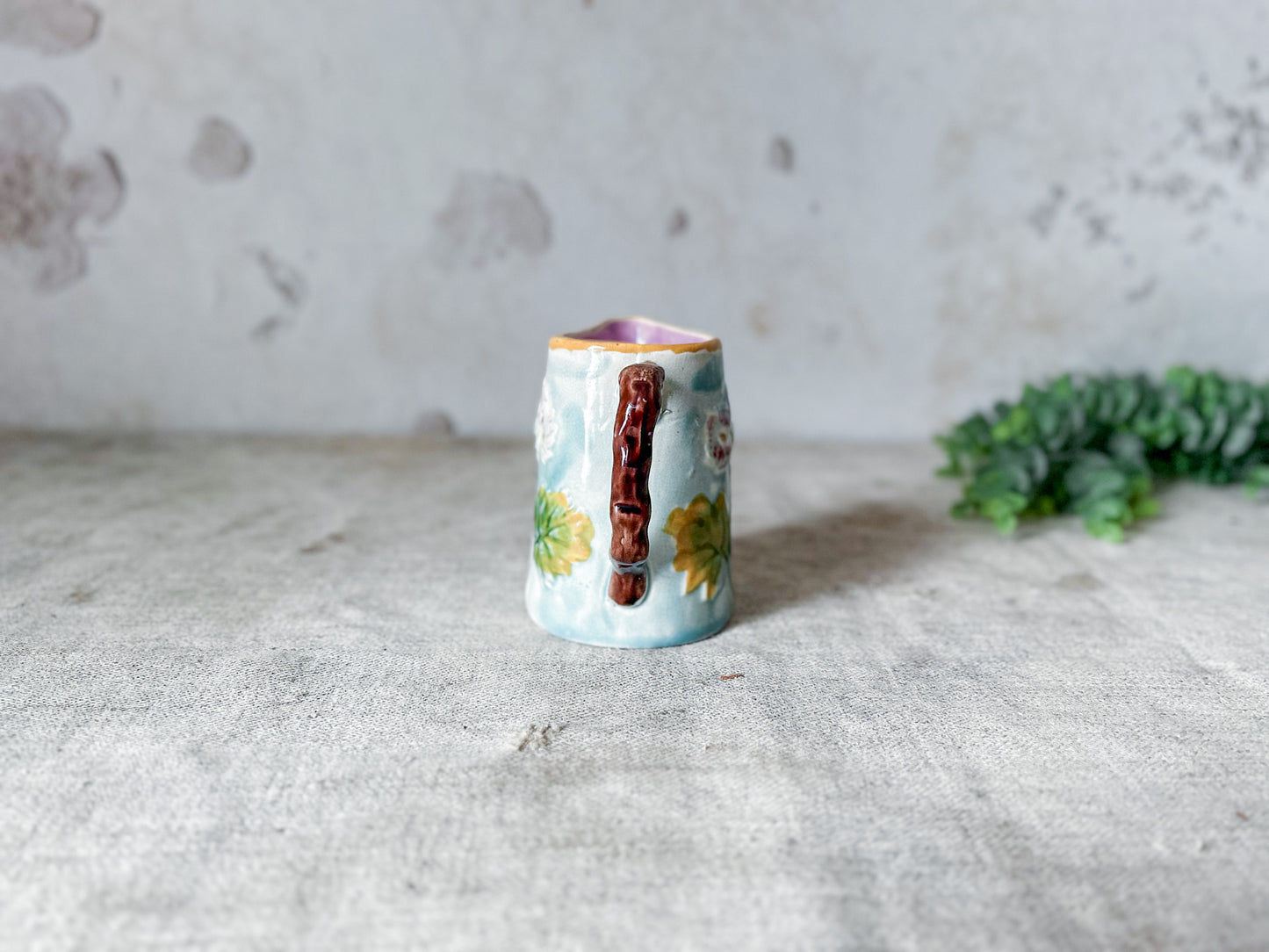Majolica Small Pitcher with Flowers