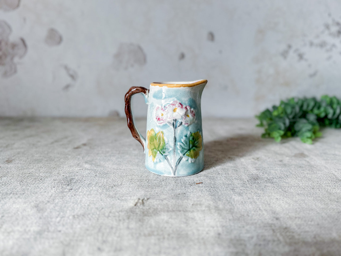 Majolica Small Pitcher with Flowers
