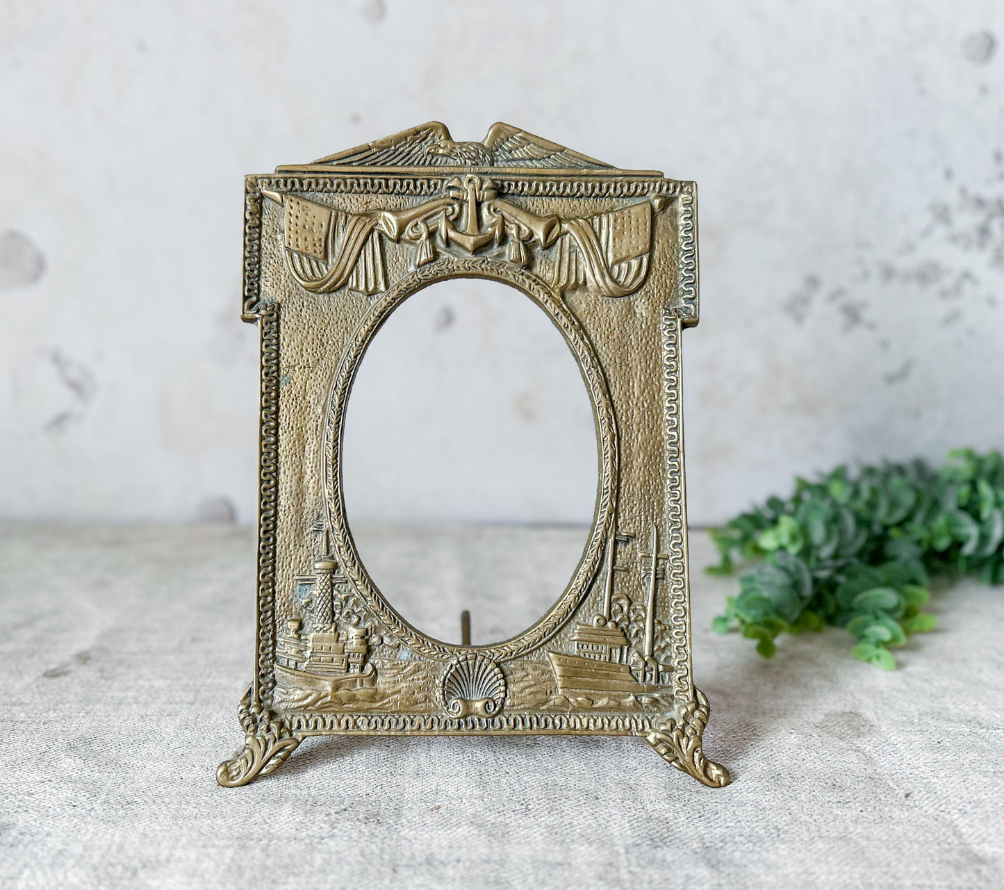 Vintage Brass Nautical Patriotic Picture Frame