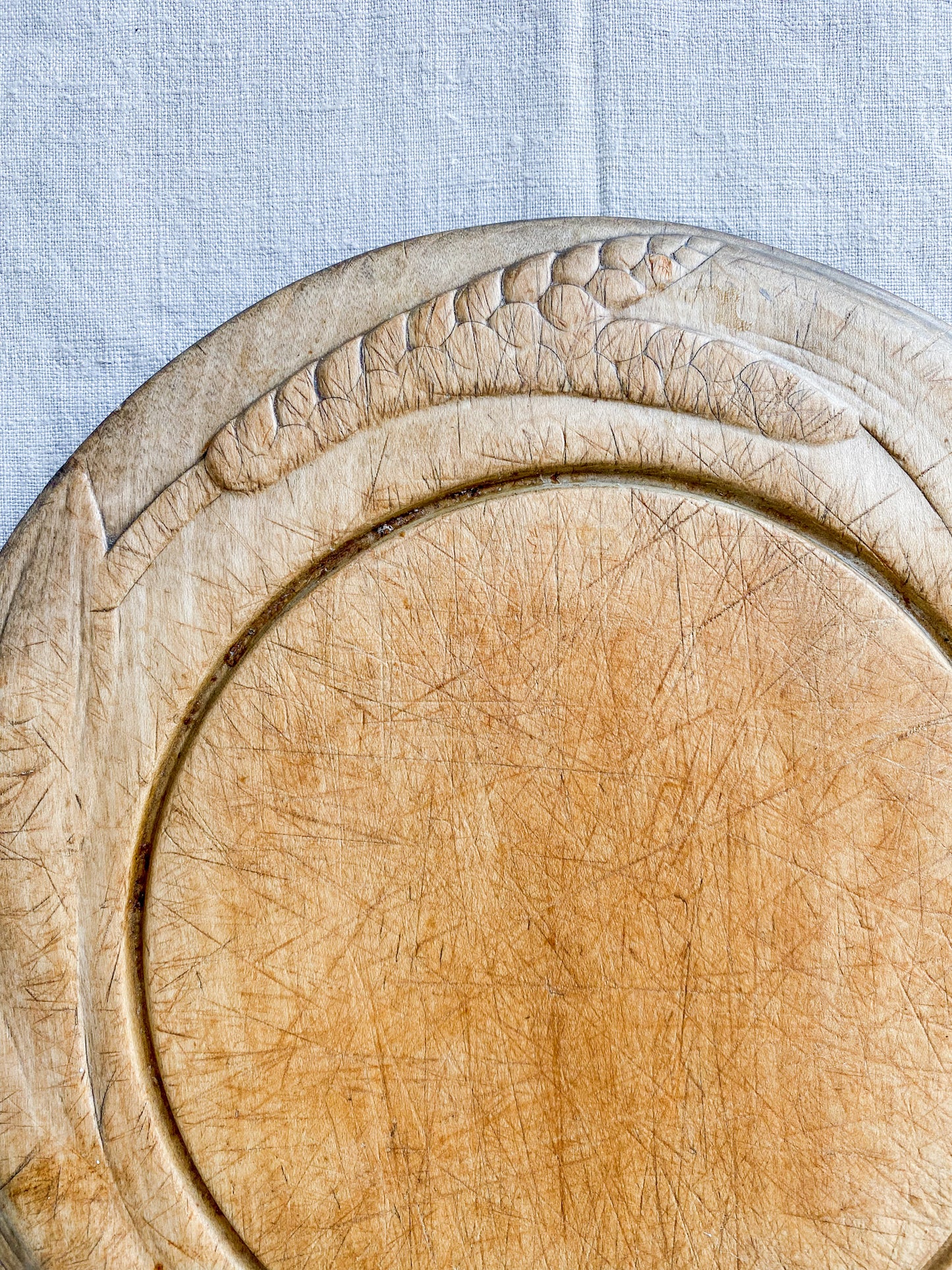 Antique Carved Round Wooden Breadboard