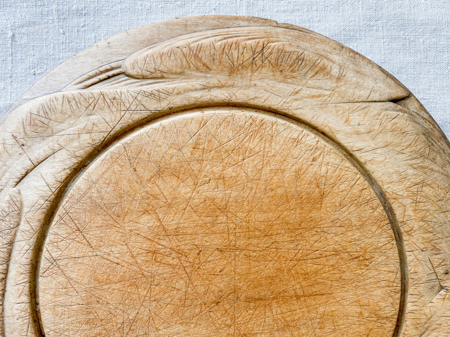 Antique Carved Round Wooden Breadboard