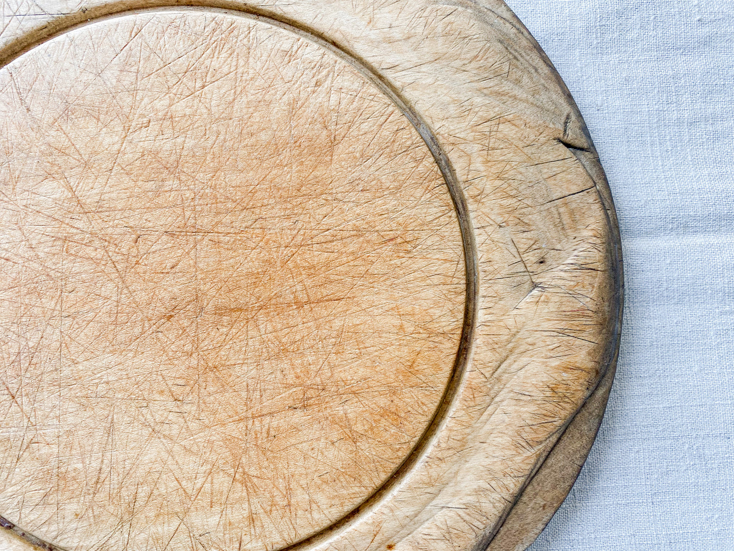 Antique Carved Round Wooden Breadboard