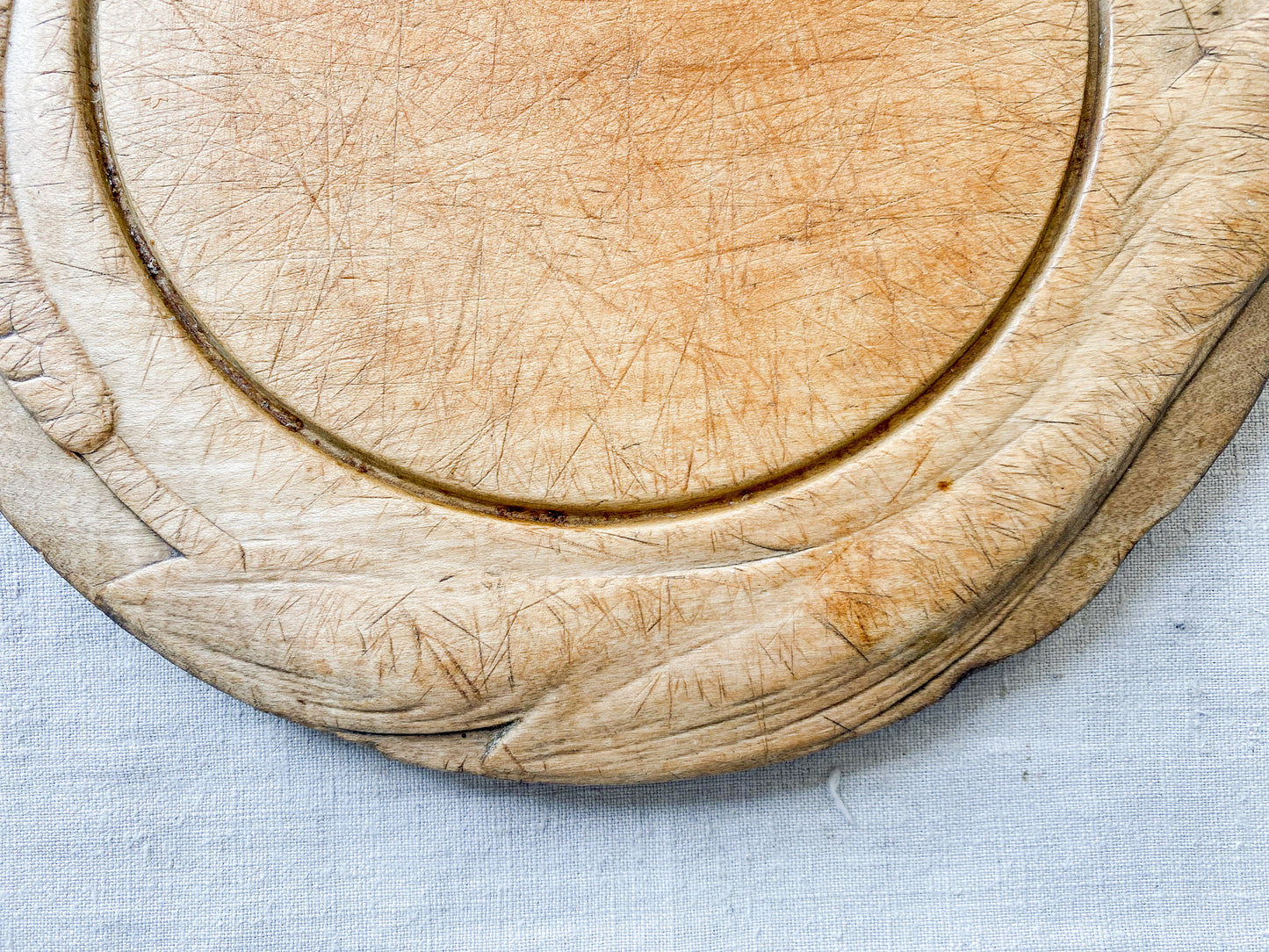 Antique Carved Round Wooden Breadboard