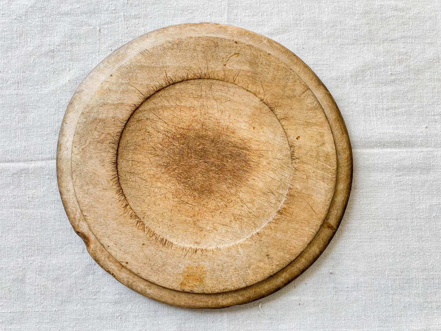 Antique Carved Round Wooden Breadboard