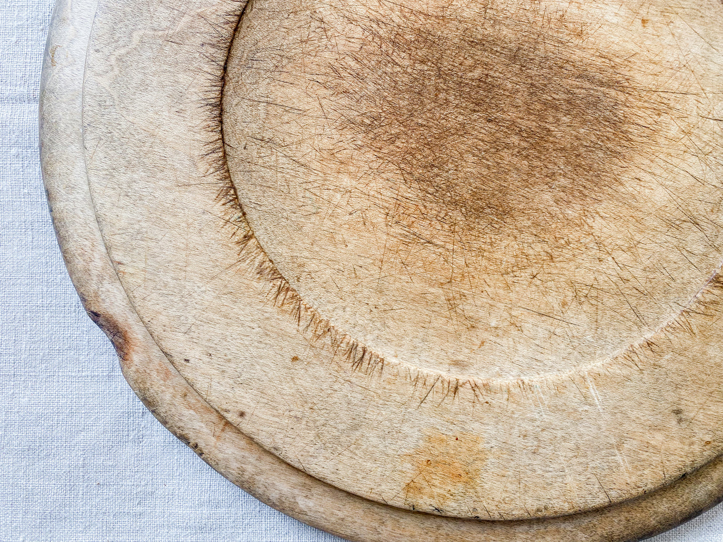 Antique Carved Round Wooden Breadboard