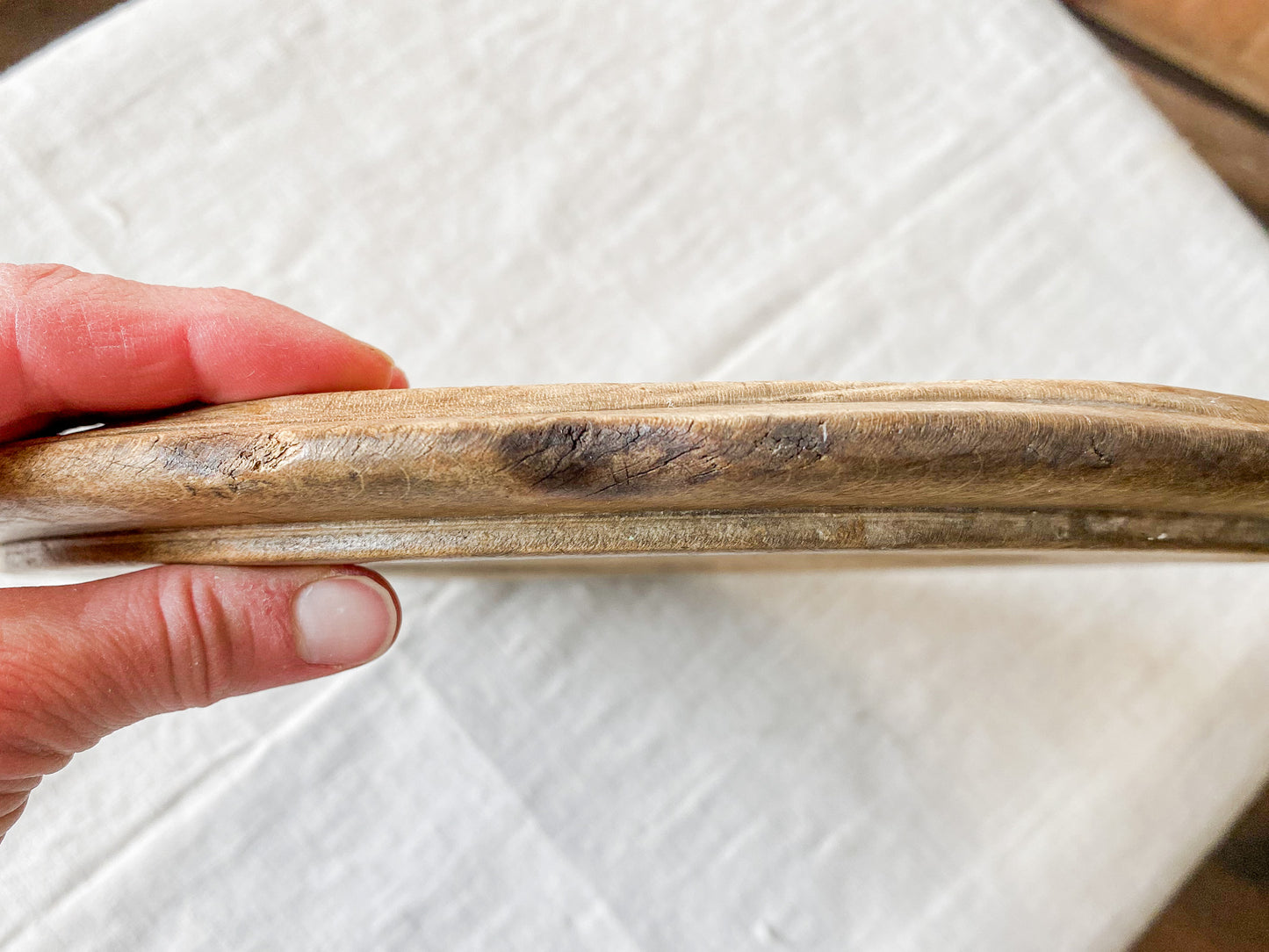 Antique Carved Round Wooden Breadboard
